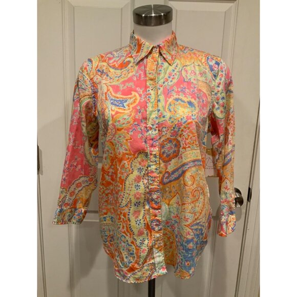 Lauren Ralph Lauren Multicolor Pastel Paisley Collared Button-Up Shirt,  Size M - Picture 1 of 8